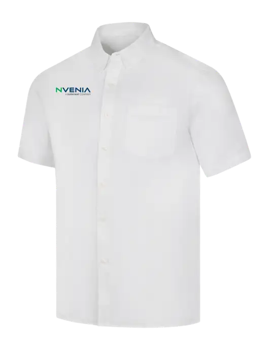 Short Sleeve White Superpro React Twill Shirt w/nVenia Logo
