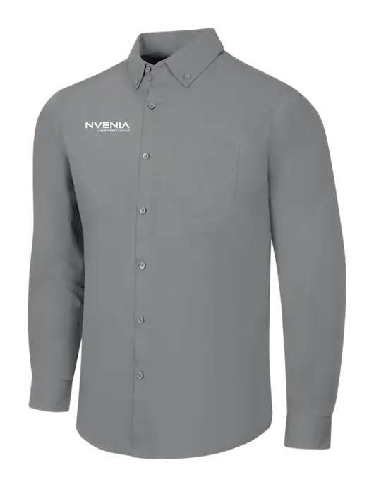 Medium Grey Long Sleeve Carefree Poplin Shirt w/nVenia Logo