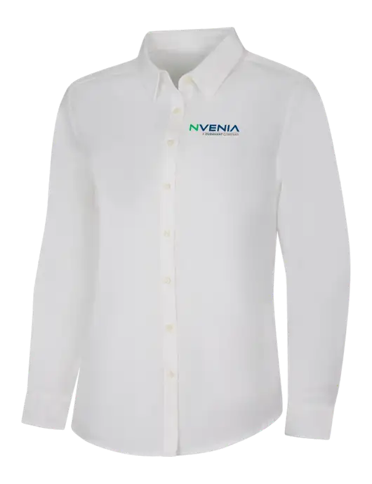 Womens White Long Sleeve Superpro React Twill Shirt w/nVenia Logo