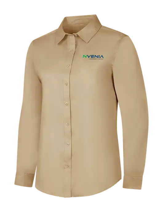 Dark Tan Womens Long Sleeve Superpro React Twill Shirt w/nVenia Logo