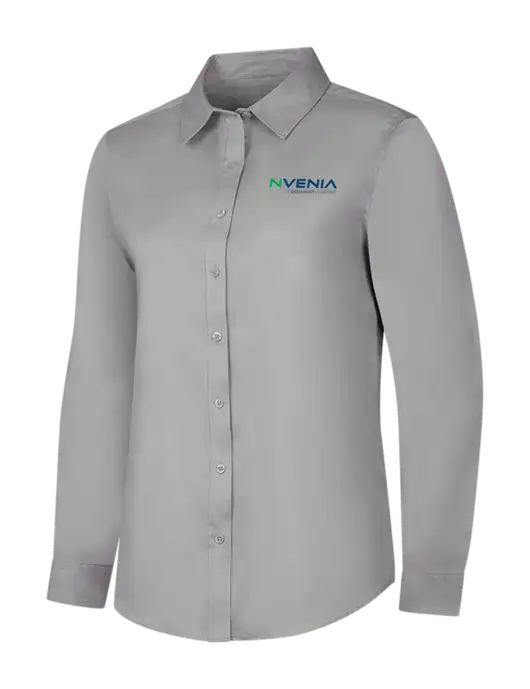 Light Grey Womens Long Sleeve Superpro React Twill Shirt w/nVenia Logo