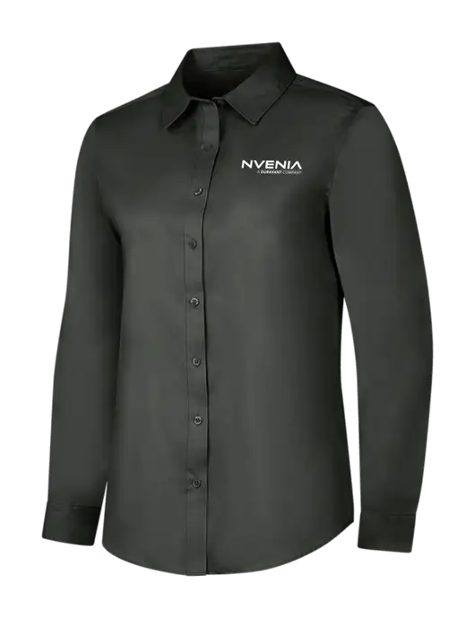 Dark Grey Womens Long Sleeve Superpro React Twill Shirt w/nVenia Logo