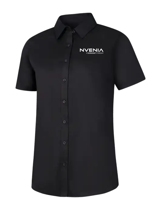 Womens Black Short Sleeve Superpro React Twill Shirt w/nVenia Logo