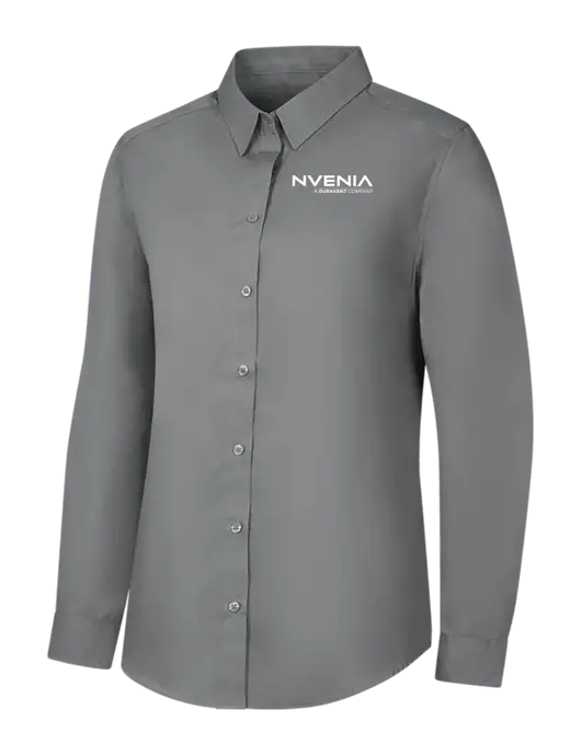 Womens Medium Grey Long Sleeve Carefree Poplin Shirt w/nVenia Logo