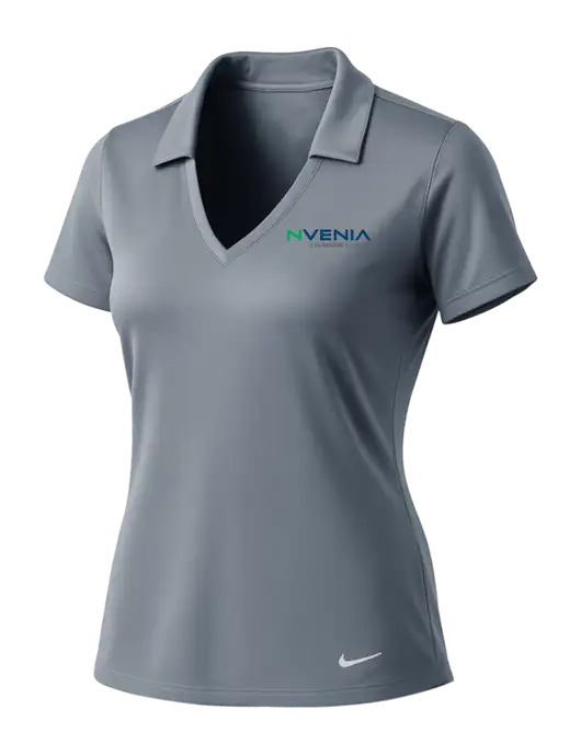 NIKE Medium Grey Womens Dri-Fit Vertical Mesh Polo w/nVenia Logo