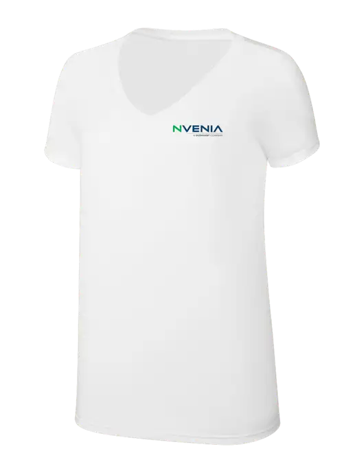 Womens Simply Soft V-Neck White 4.5oz  Poly/Combed Ring Spun Cotton T-Shirt w/nVenia Logo