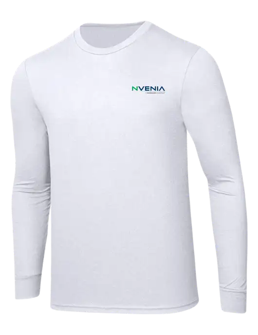 Simply Soft Long Sleeve White 4.5 oz, Poly/Combed Ring Spun Cotton T-Shirt w/nVenia Logo