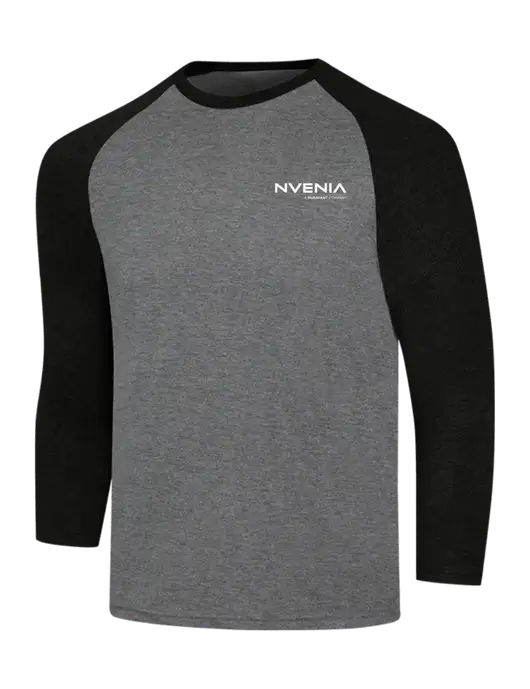 Simply Soft 3/4 Sleeve Black Frost/Grey Frost Ring Spun Cotton T-Shirt w/nVenia Logo