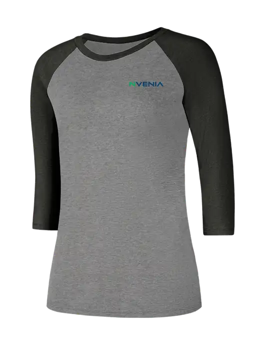 Womens Simply Soft 3/4 Sleeve Black Frost/Grey Frost Ring Spun Cotton T-Shirt w/nVenia Logo