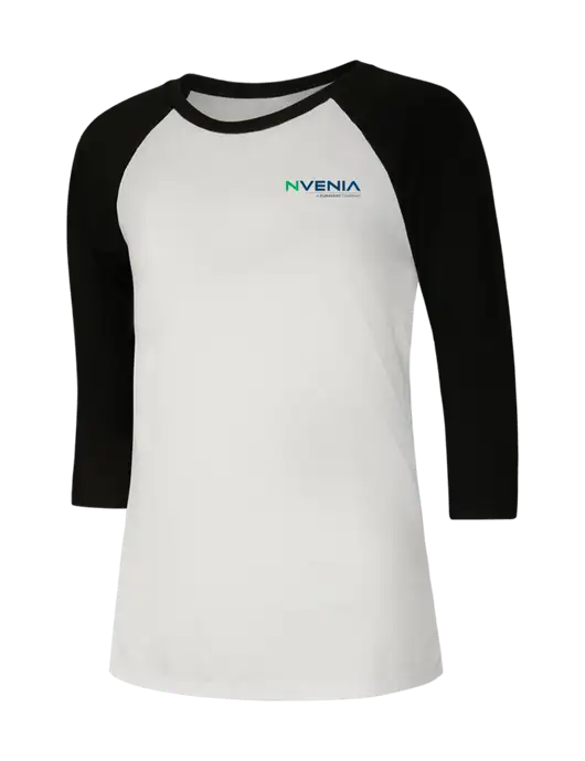 Womens Simply Soft 3/4 Sleeve Black/White Ring Spun Cotton T-Shirt w/nVenia Logo