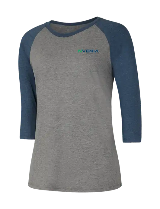 Womens Simply Soft 3/4 Sleeve Navy Frost/Grey Frost Ring Spun Cotton T-Shirt w/nVenia Logo