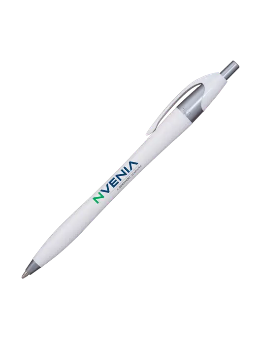 Novella White/Silver Shimmer Pen - Blue Ink w/nVenia Logo