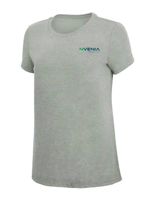 Womens Simply Soft Heathered Light Grey 4.5oz Poly/Combed Ring Spun Cotton T-Shirt w/nVenia Logo