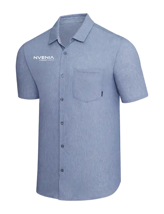 OGIO Slate Blue Heather Extend Short Sleeve Button Up Shirt w/nVenia Logo