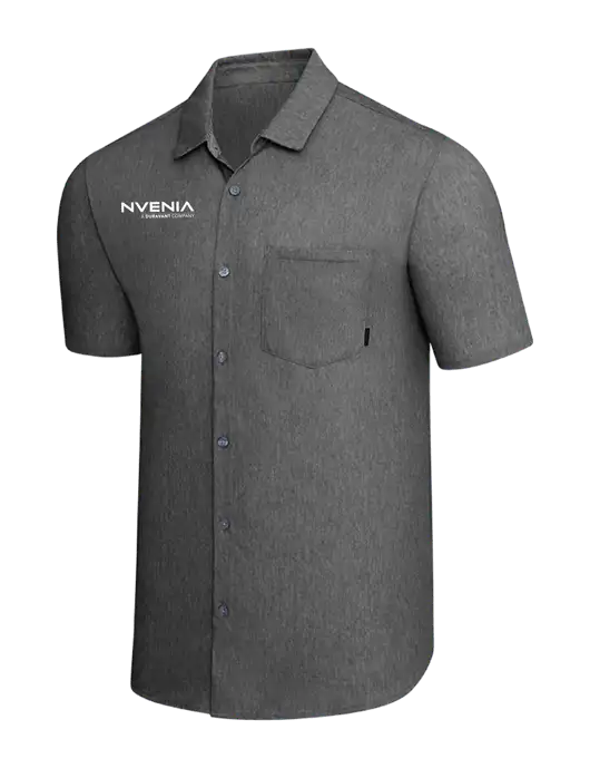 OGIO Dark Grey Heather Extend Short Sleeve Button Up Shirt w/nVenia Logo