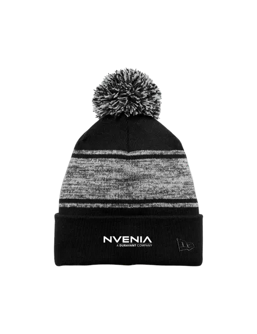 New Era Black/Charcoal Knit Chilled Pom Beanie w/nVenia Logo