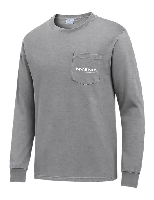 Medium Grey Heather Long Sleeve Heavyweight 6.1 oz Pocket T-Shirt w/nVenia Logo