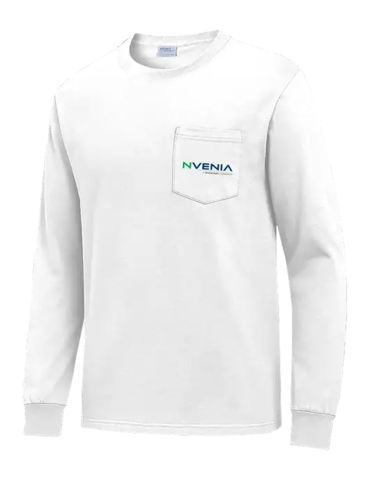 White Long Sleeve Heavyweight 6.1 oz Pocket T-Shirt w/nVenia Logo