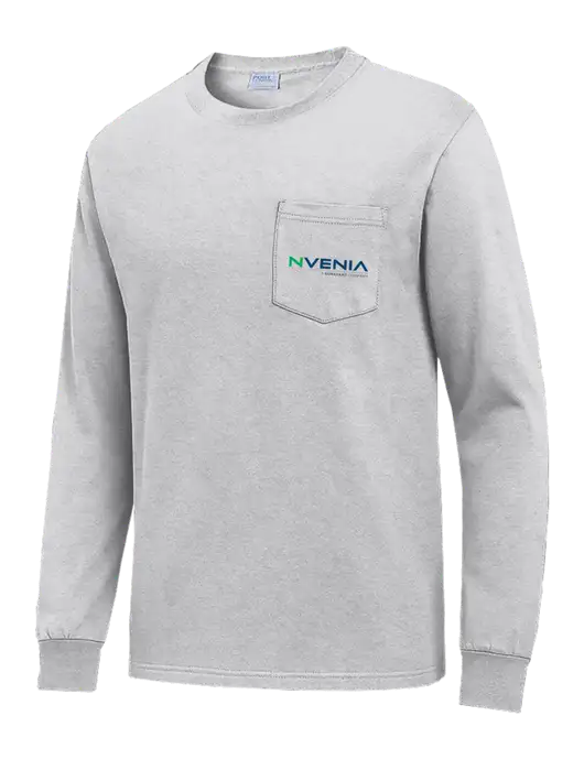 Light Grey Heather Long Sleeve Heavyweight 6.1 oz Pocket T-Shirt w/nVenia Logo