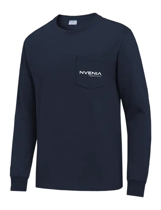 Navy Long Sleeve Heavyweight 6.1 oz Pocket T-Shirt w/nVenia Logo
