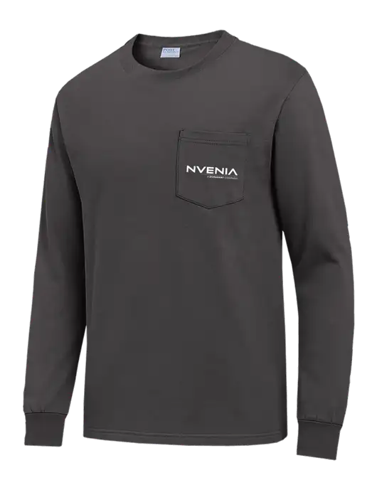 Charcoal Long Sleeve Heavyweight 6.1 oz Pocket T-Shirt w/nVenia Logo