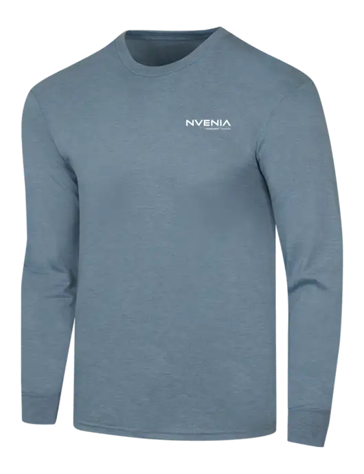 Simply Soft Long Sleeve Slate Blue Heather 4.5 oz, Poly/Combed Ring Spun Cotton T-Shirt w/nVenia Logo