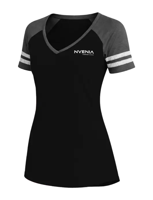Womens Black/Charcoal Heather V-Neck Game Tee w/nVenia Logo