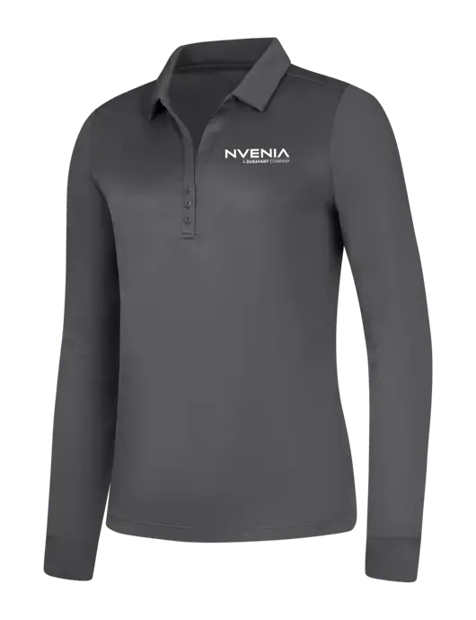 Womens Dark Grey Silk Touch Performance Long Sleeve Polo w/nVenia Logo