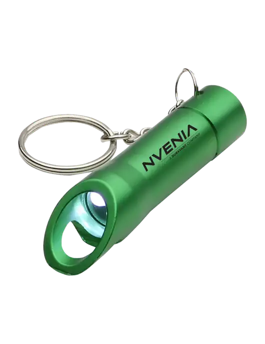 Medium Green Pocket LED Flashlight with Bottle Opener & Keychain w/nVenia Logo
