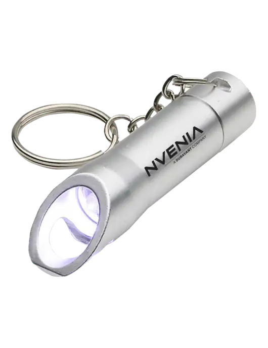 Silver Pocket LED Flashlight with Bottle Opener & Keychain w/nVenia Logo