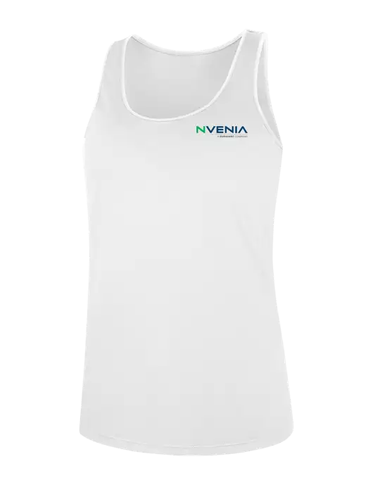 Womens White Perfect Tri Racerback Tank w/nVenia Logo