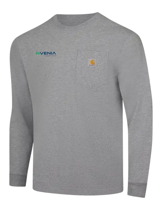 Carhartt Light Grey Heather Workwear Pocket Long Sleeve T-Shirt w/nVenia Logo