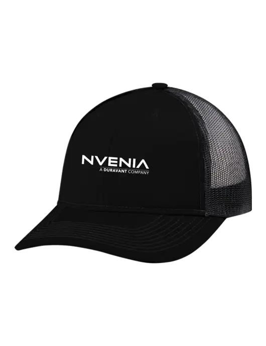 Snapback Ponytail Trucker Cap Black w/Black Mesh w/nVenia Logo