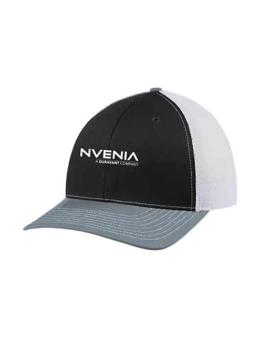 Richardson Adjustable Snapback Original 112 Trucker Cap Black/Light Heather Grey/White Mesh w/nVenia Logo