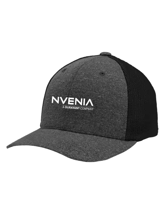 Flexfit Black/Dark Charcoal Heather Melange Mesh Back Trucker Cap w/nVenia Logo